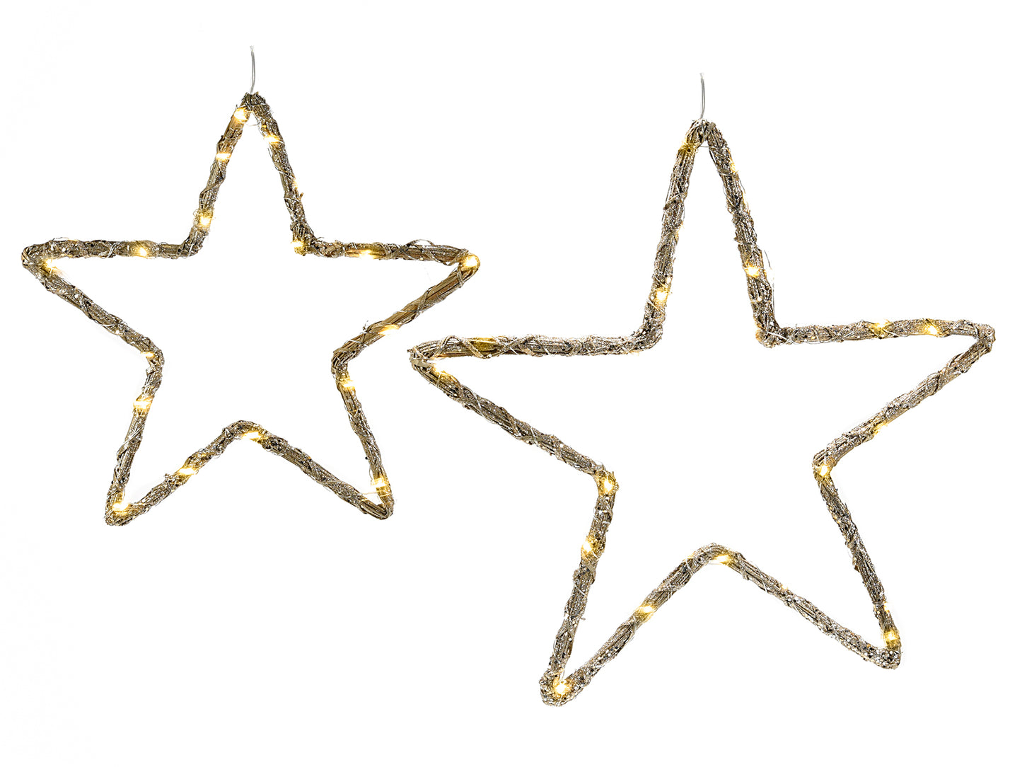 Set 2 Stelle in Bambù Glitterato c/luce LED