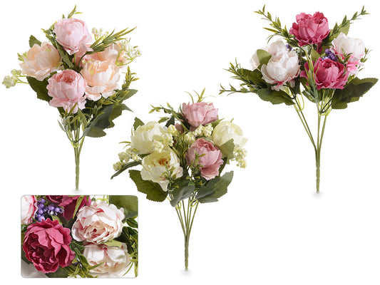 Mazzo di Peonie e Rose Artificiali in Stoffa