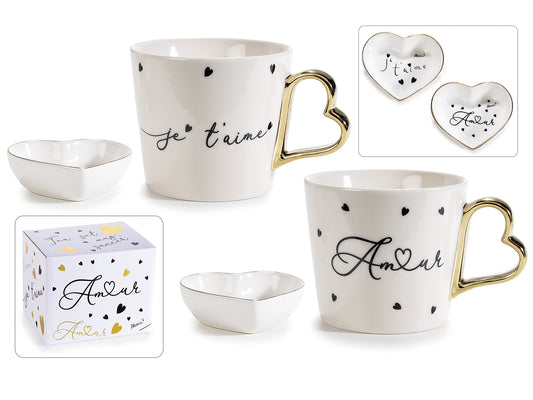 Tazza "Amour" con Coppetta in Porcellana e Scatola Regalo